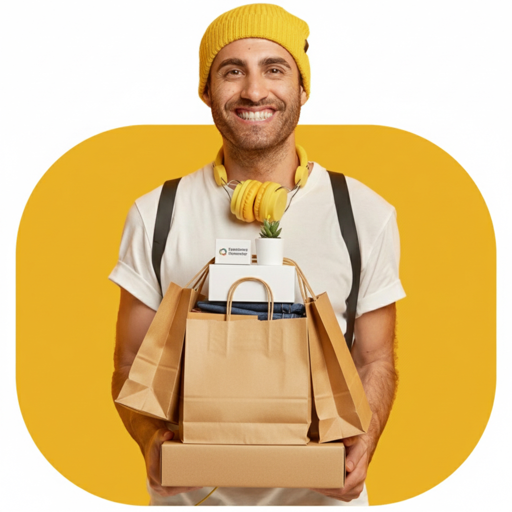 Delivery person with order